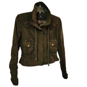 Forever 21 Women Sage Cargo Moto Long Sleeve High Neck Zipper Jacket Size M